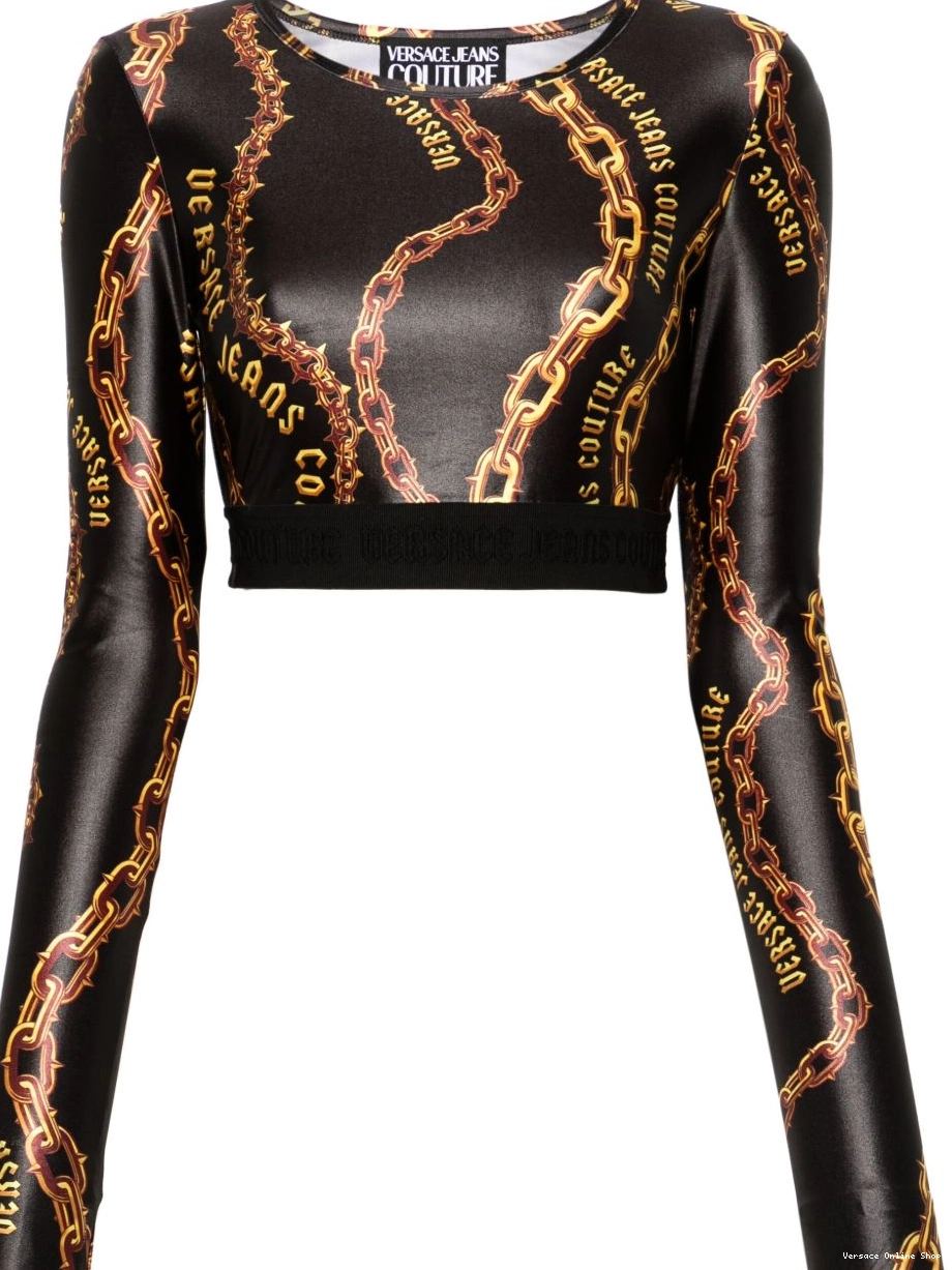 Cheap Versace Chain crop Jeans Women Couture Couture top 0814